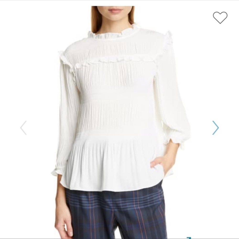 Ted Baker London white chiffon ruffles blouse top Sz 4 Large Us 10-12